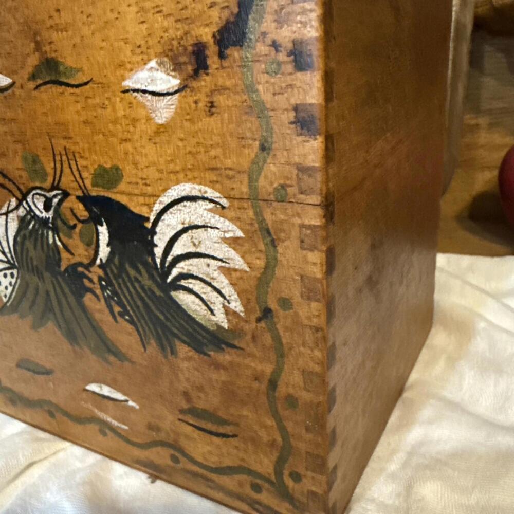 VTG Fighting Rooster Wood Kitchen Canister  MCM Primitive Dovetail Retro… - Picture 3 of 8